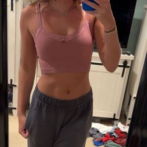 Lace Trimmed Pink Tank Top